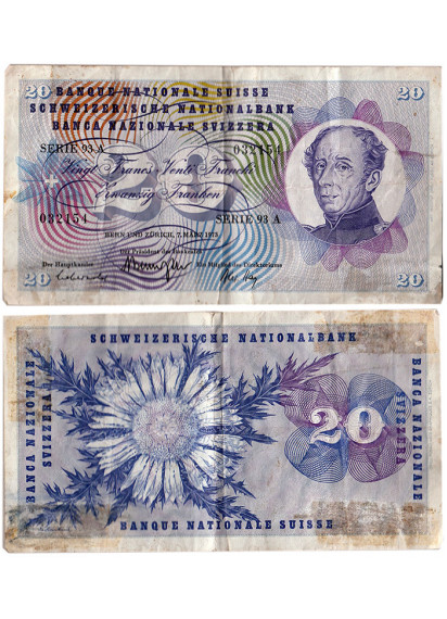 SVIZZERA 20 Franken 1973 Circolata